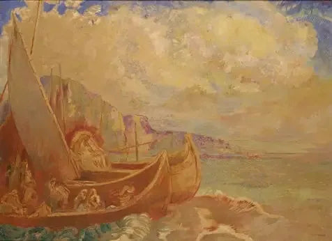 Zeilboten (Allegorisch landschap) - Odilon Redon