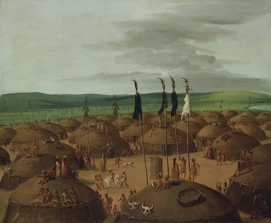 Luchtfoto van het dorp Mandan, 1800 mijl boven Saint-Louis - George Catlin

Source:
Vue aérienne du village de Mandan, à 1800 milles au-dessus de Saint-Louis - George Catlin