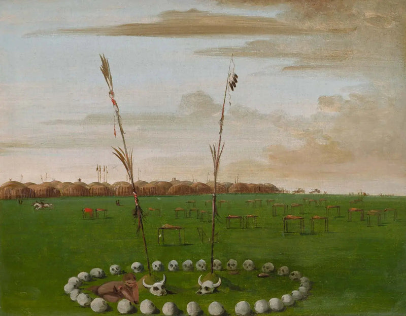 Achteraanzicht van het dorp Mandan, met de begraafplaats - George Catlin

Source:
Vue arrière du village de Mandan, montrant le cimetière - George Catlin