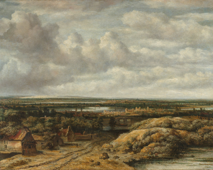 Vue avec cabanes sur une route - Philips Koninck