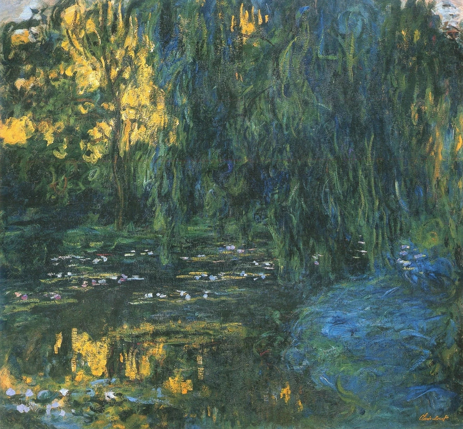 Gezicht op de vijver met waterlelies en wilg - Claude Monet