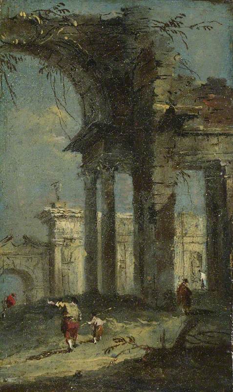 Uitzicht op Caprice met ruïnes - Francesco Guardi