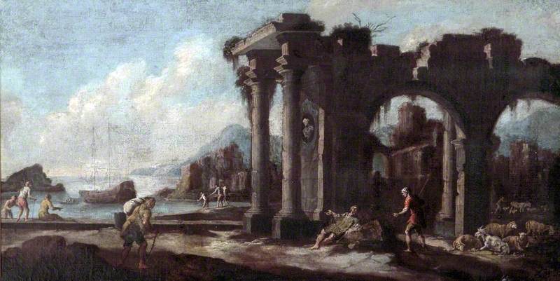 Vue d'un fort du sud avec des personnages - Salvator Rosa