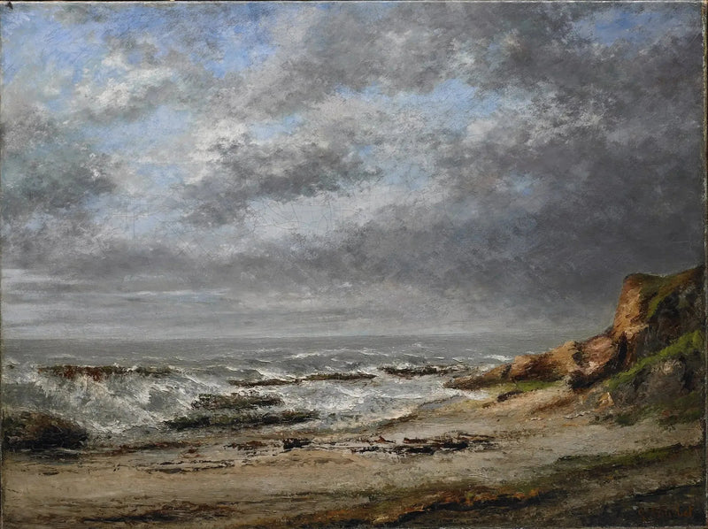 Uitzicht op een ruwe zee bij een klif - Gustave Courbet