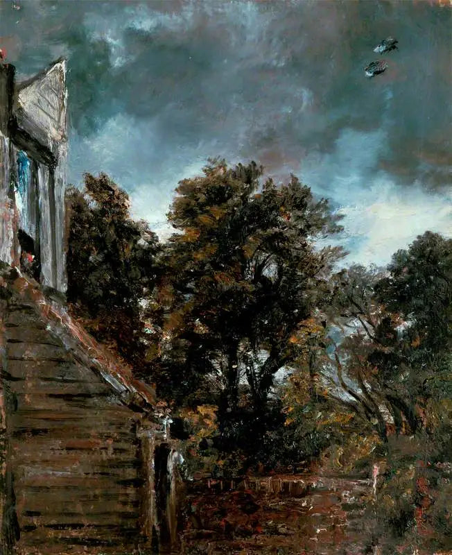 Uitzicht in een tuin, met een schuur links - John Constable