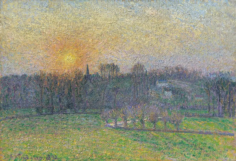 Uitzicht op Bazincourt, zonsondergang - Camille Pissarro