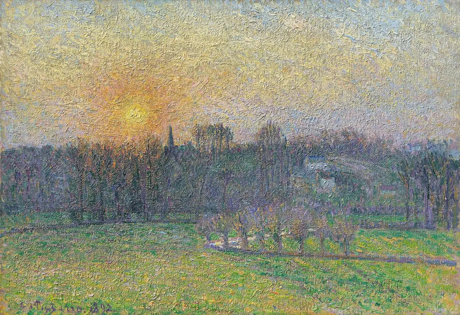 Uitzicht op Bazincourt, zonsondergang - Camille Pissarro