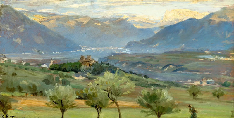 Uitzicht op Bolzano vanaf het kasteel Saint-Valentin in Tirol. - Peder Severin Krøyer
