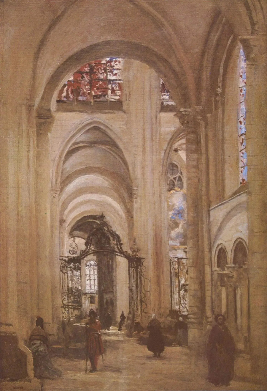 Binnenzicht van de kathedraal van Sens - Jean-Baptiste Camille Corot