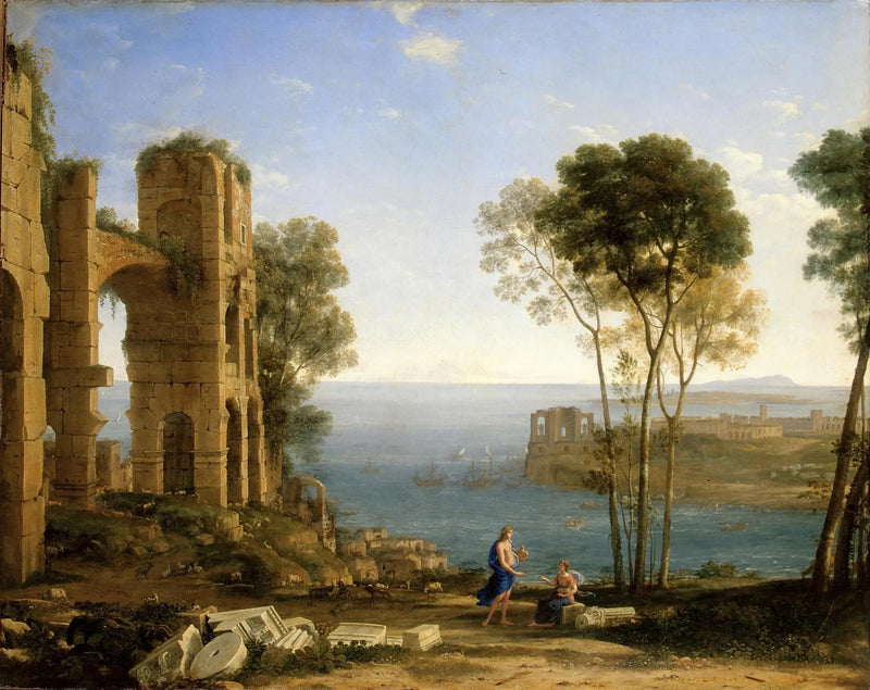 Uitzicht op de kust met Apollo en de Sibylle van Cumes - Claude Lorrain