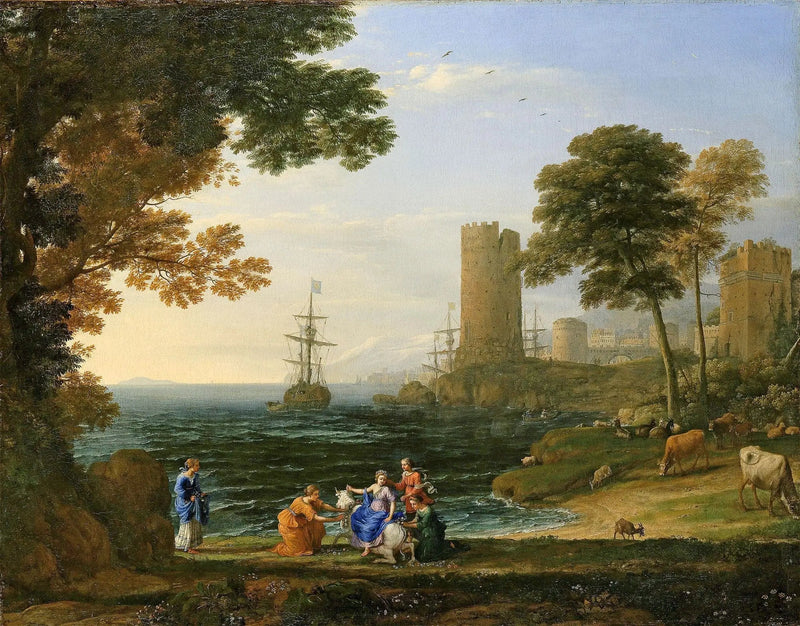 Uitzicht op de kust met de verwijdering van Europa - Claude Lorrain