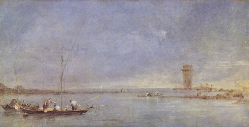 Uitzicht op de Venetiaanse lagune met de toren van Malghera - Francesco Guardi