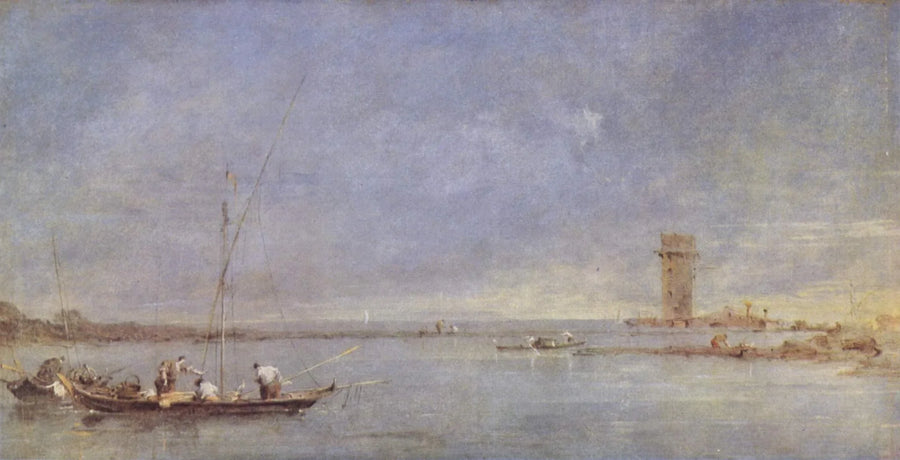Uitzicht op de Venetiaanse lagune met de toren van Malghera - Francesco Guardi
