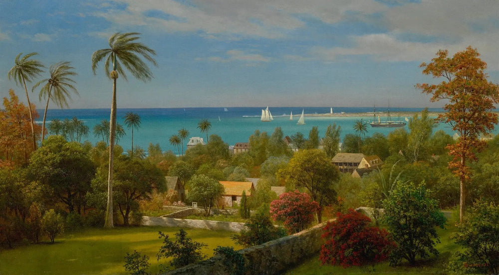Vue de Nassau, aux Bahamas - Albert Bierstadt image 1 copie peinte à la main à l’huile