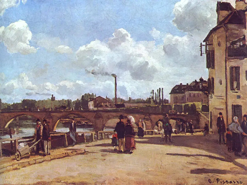 Uitzicht op Pontoise Quai du Pothuis - Camille Pissarro