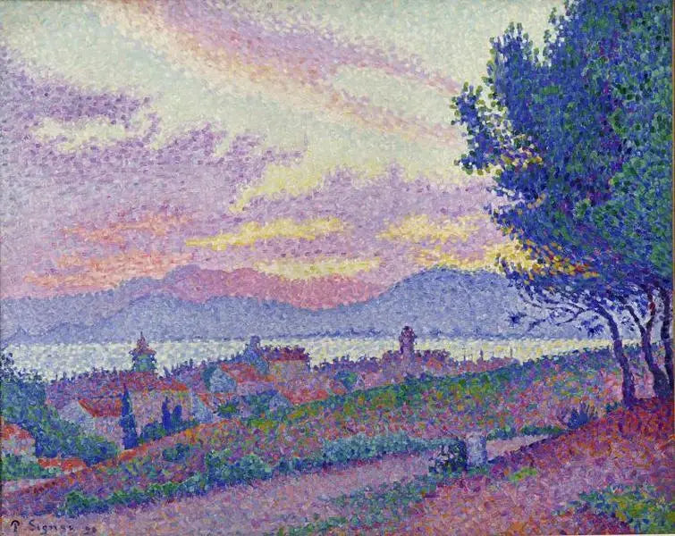 Uitzicht op Saint-Tropez, zonsondergang in het dennenbos - Paul Signac