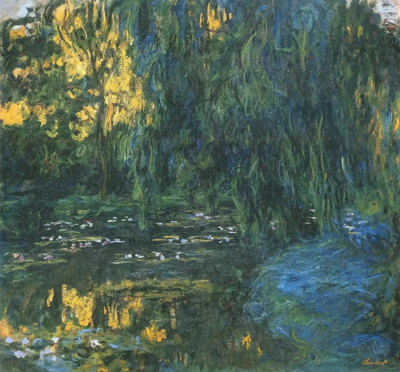 Gezicht op de vijver met waterlelies en wilg - Claude Monet