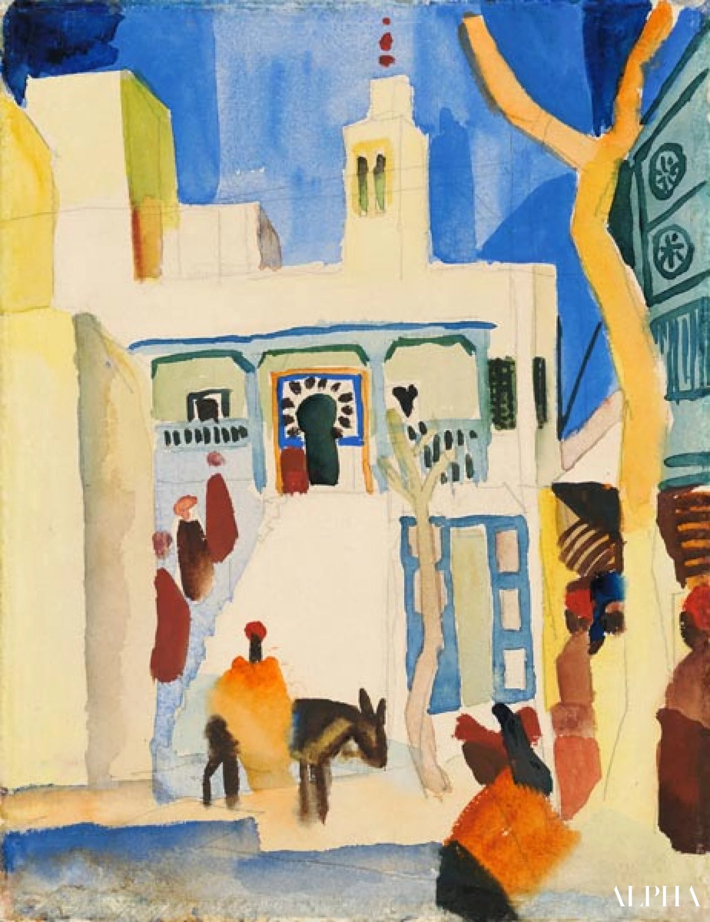 Uitzicht op een moskee - August Macke - Reproducties van schilderijen en hoogwaardige schilderijen