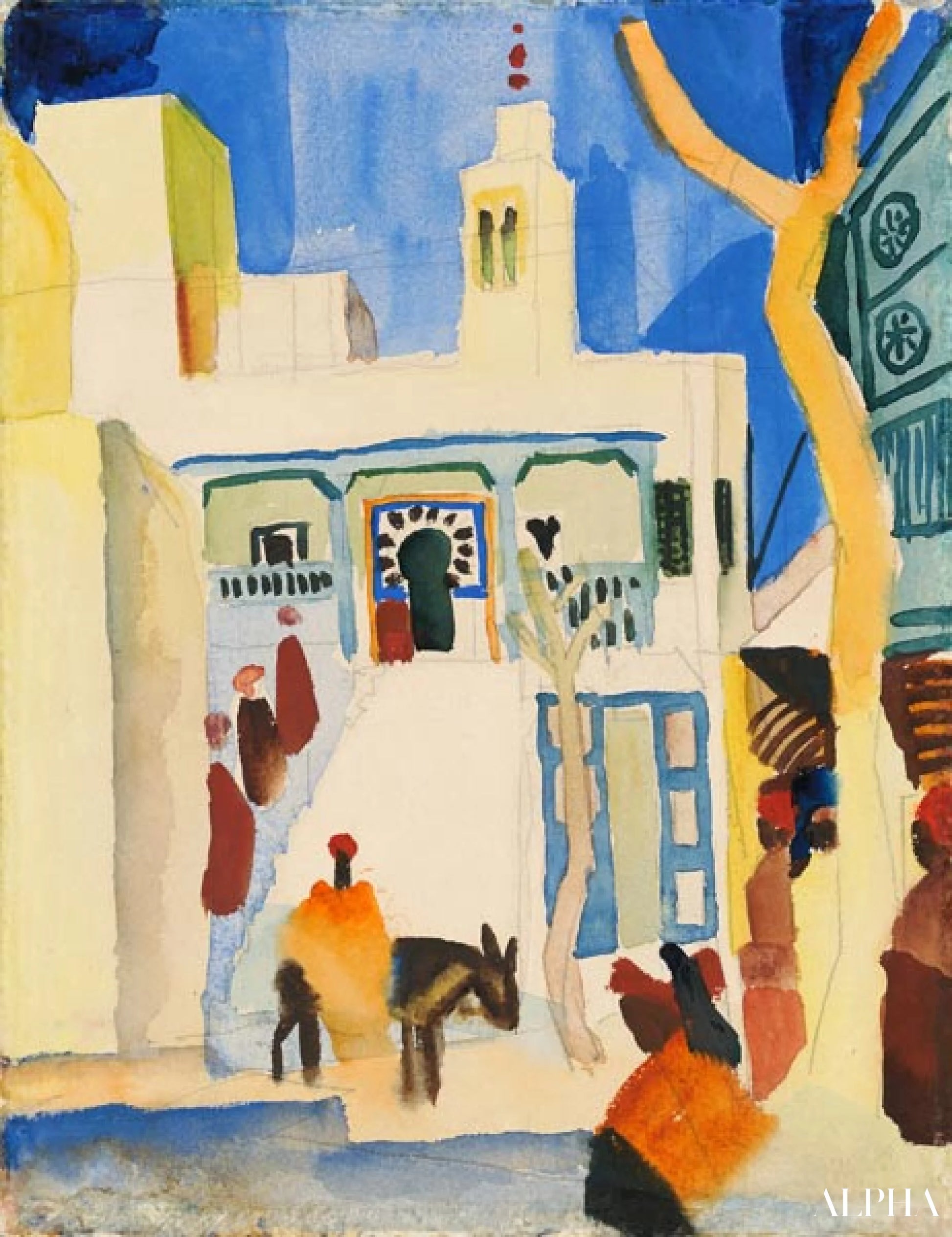 Uitzicht op een moskee - August Macke - Reproducties van schilderijen en hoogwaardige schilderijen