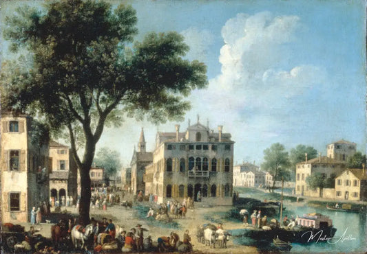 Vue d'une ville sur la Brenta, Vénétie, Italie - Giovanni Antonio Canal - Reproductions de tableaux et peintures haut de gamme