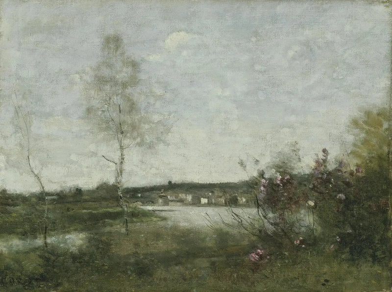 Verafgelegen uitzicht op Corbeil, ochtend - Jean-Baptiste Camille Corot