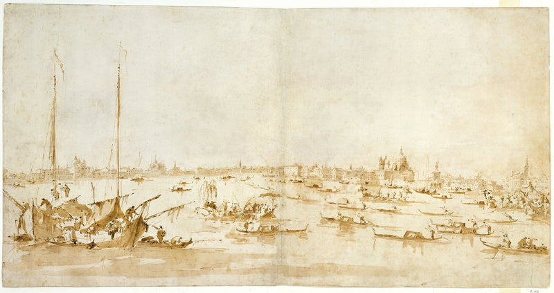 Panoramisch uitzicht op de Bacino di San Marco, kijkend naar het kanaal van de Giudecca - Francesco Guardi