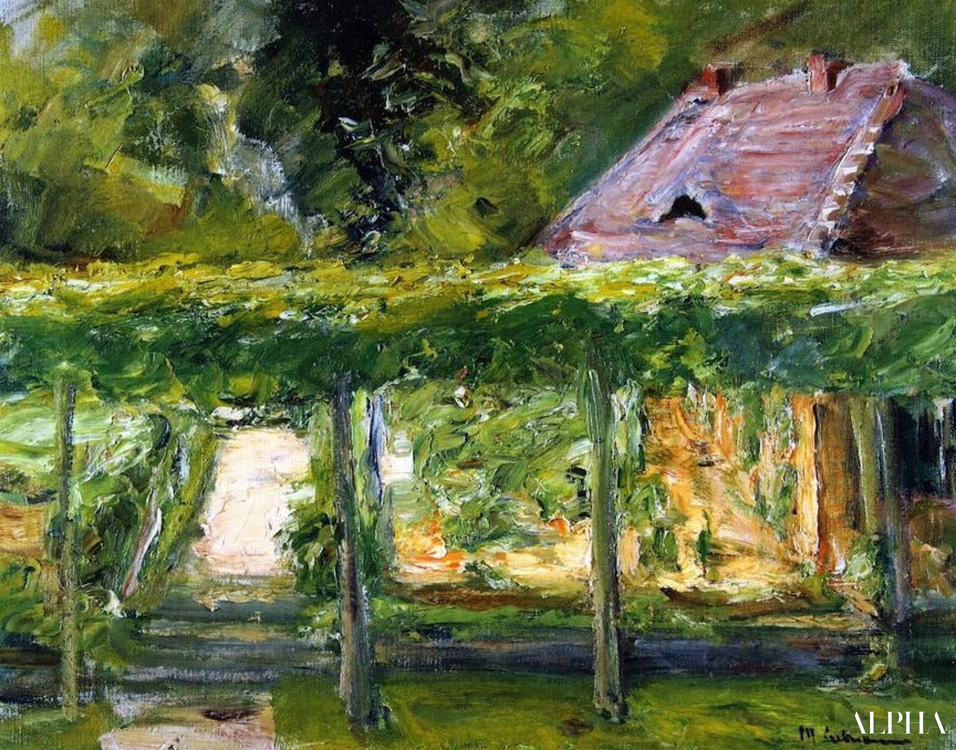 Uitzicht op de hoge lindehagen in de tuin na het westen - Max Liebermann - Reproducties van schilderijen en hoogwaardige schilderijen
