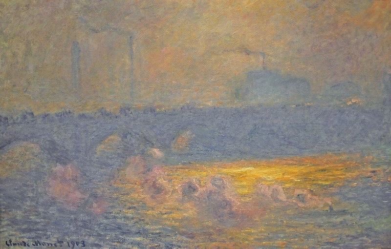 De Waterloo-brug, zonlicht effect met rook - Claude Monet