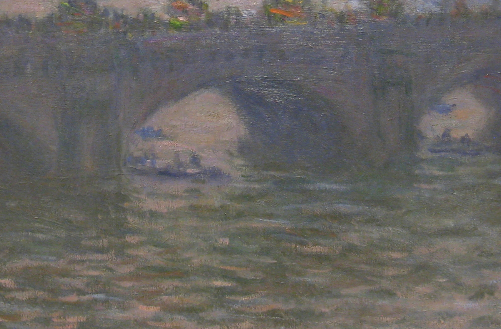 Détail des arches, des bateaux et des reflets de Waterloo Bridge W1568