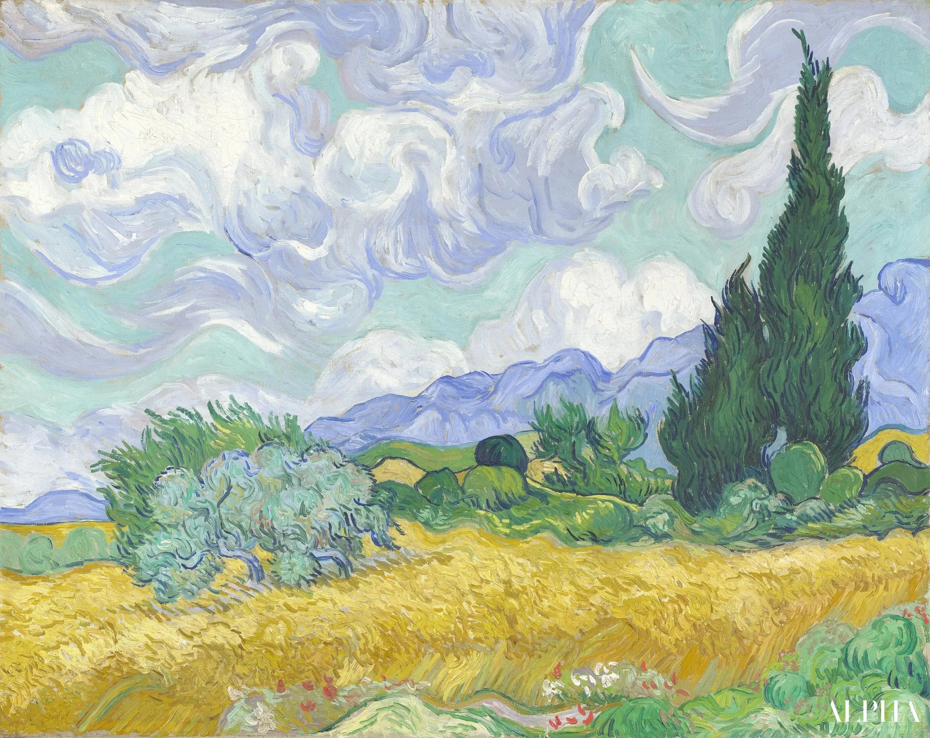 Le Champ de blé avec cyprès - Van Gogh - Reproductions de tableaux et peintures haut de gamme