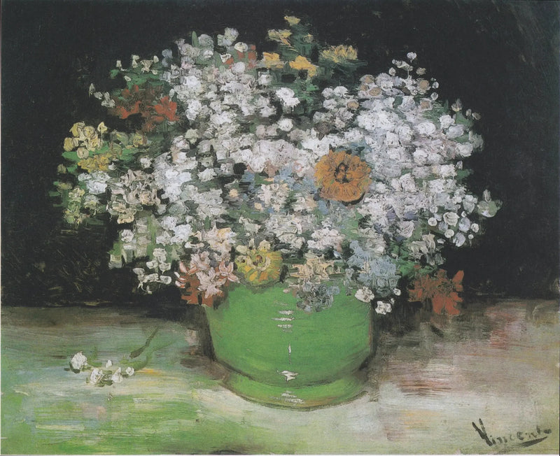 Zinnia's en geraniums in een vaas - Vincent van Gogh
